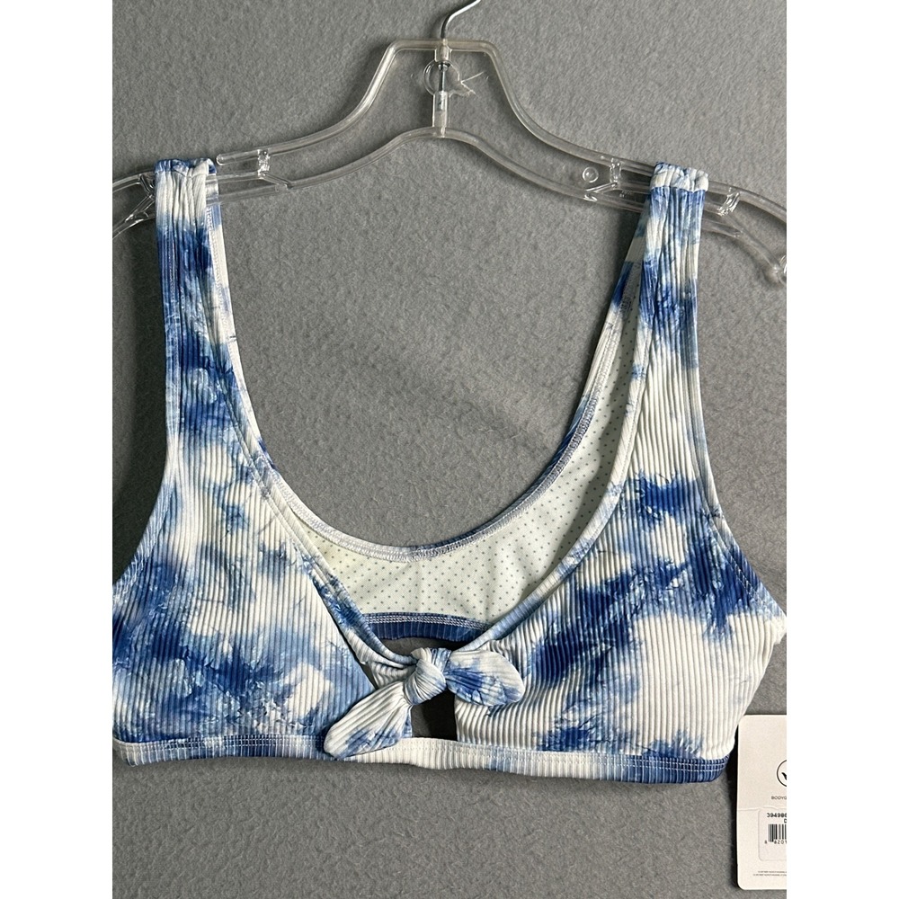 Body Glove Tie Dye Ribbed Knot Front Bikini Swim Top M Blue White